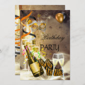 Birthday Party Gold Champagner Schuhmaske Einladung (Vorne/Hinten)