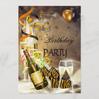 Birthday Party Gold Champagner Schuhmaske Einladung