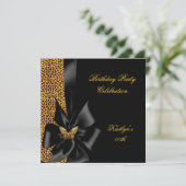 Birthday Party Gold Cheetah Black Butterfly Einladung (Stehend Vorderseite)