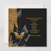 Birthday Party Gold Cheetah Black Butterfly Einladung (Rückseite)