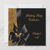 Birthday Party Gold Cheetah Black Butterfly Einladung (Vorderseite)