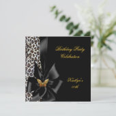 Birthday Party Gold Cheetah Black Butterfly Einladung (Stehend Vorderseite)