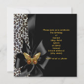 Birthday Party Gold Cheetah Black Butterfly Einladung (Rückseite)