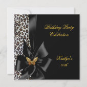 Birthday Party Gold Cheetah Black Butterfly Einladung (Vorderseite)