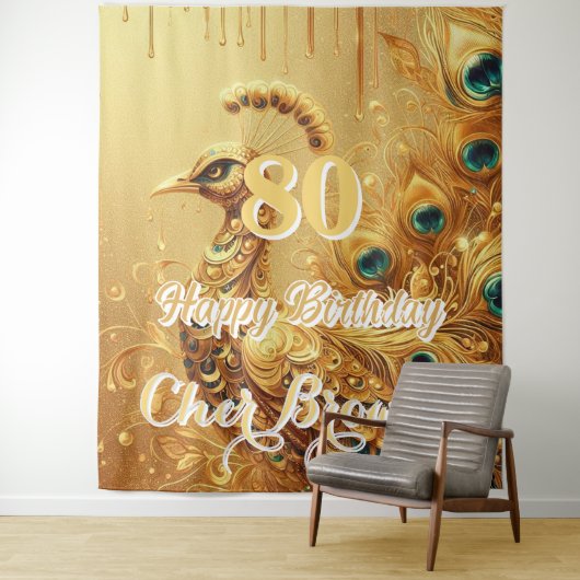 Birthday Party Gold Driving | Glitzer Peacock Wandteppich (Beispiel)