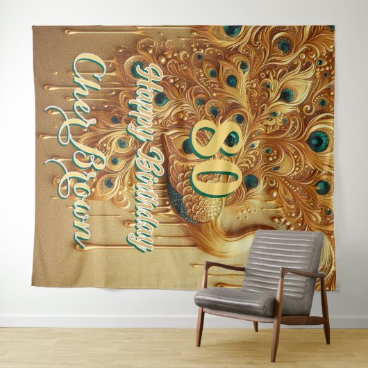 Birthday Party Gold Driving | Glitzer Peacock Wandteppich (Beispiel (Horizontal))