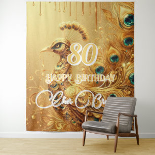 Birthday Party Gold Driving Glitzer Peacock Wandteppich