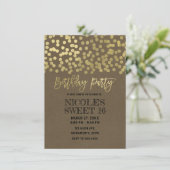 Birthday Party Gold Foil Moderne schicke, rustikal Einladung (Stehend Vorderseite)