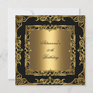 Birthday Party Gold Lace 50. Gold Overlay Black 2 Einladung