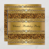Birthday Party Gold Leopard Diamond Einladung (Vorne/Hinten)