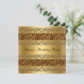 Birthday Party Gold Leopard Diamond Einladung (Stehend Vorderseite)