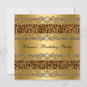 Birthday Party Gold Leopard Diamond Einladung (Vorderseite)