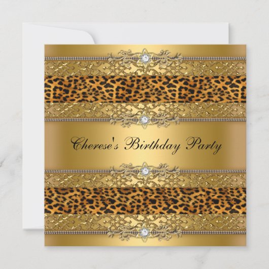Birthday Party Gold Leopard Diamond Einladung (Vorderseite)