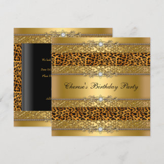 Birthday Party Gold Leopard Diamond Einladung