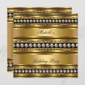 Birthday Party Gold Pearl Leopard Einladung (Vorne/Hinten)