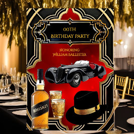 Birthday Party Gold Red Black 1930s Auto Whiskey Einladung