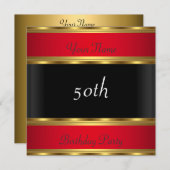Birthday Party Gold Red Black Einladung (Vorne/Hinten)