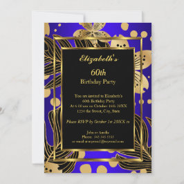 Birthday Party Gold Royal Blue Floral Einladung