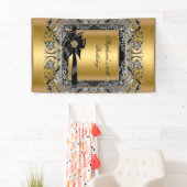 Birthday Party Gold Silver Black Bow Banner (Insitu)