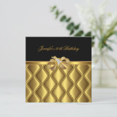 Birthday Party Gold Tile Trimm Black Diamond Einladung (Stehend Vorderseite)