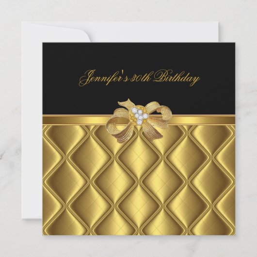 Birthday Party Gold Tile Trimm Black Diamond Einladung (Vorderseite)