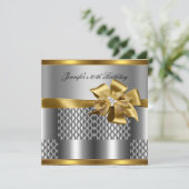 Birthday Party Gold Tile Trimm Silver Gray Diamond Einladung (Stehend Vorderseite)