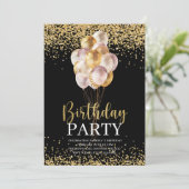 Birthday Party Gold und Black Personalisiert Einladung (Stehend Vorderseite)