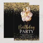 Birthday Party Gold und Black Personalisiert Einladung (Vorne/Hinten)
