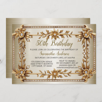 Birthday Party Gold Verziert Rectangle Dimond Blum Einladung