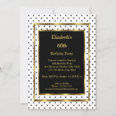 Birthday Party Gold White Black Polka Dots Einladung (Vorderseite)