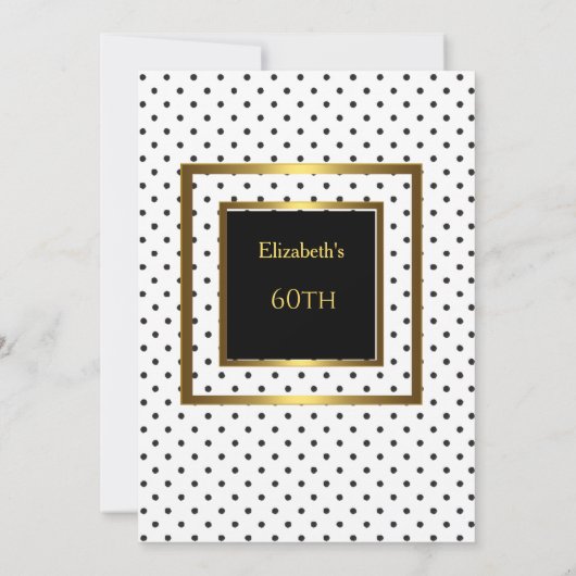 Birthday Party Gold White Black Polka Dots Einladung (Rückseite)