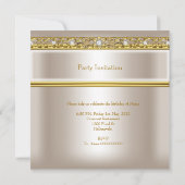 Birthday Party Gold White Cream Kronleuchter Einladung (Rückseite)