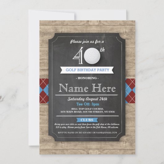 Birthday Party Golf Ball 30. 40. 50. Einladung (Vorderseite)