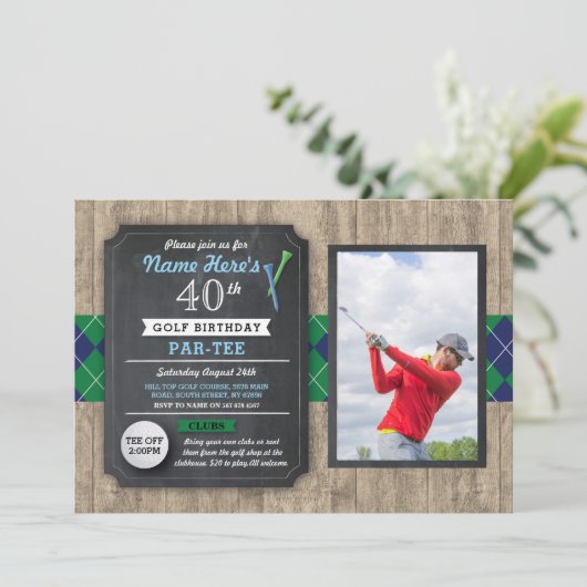 Birthday Party Golf Ball Foto Golfing Einladung 40 (Stehend Vorderseite)