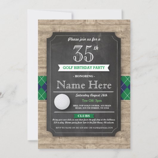 Birthday Party Golf Ball Jegliches Alter Golfspiel Einladung (Vorderseite)