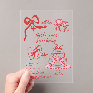 Birthday Party Hand Drawn Red Pink Scribble  Acryleinladungen