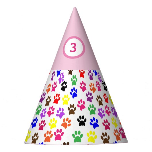 Birthday Party Hat Dog Paw druckt Muster rosa Partyhütchen (Vorderseite)
