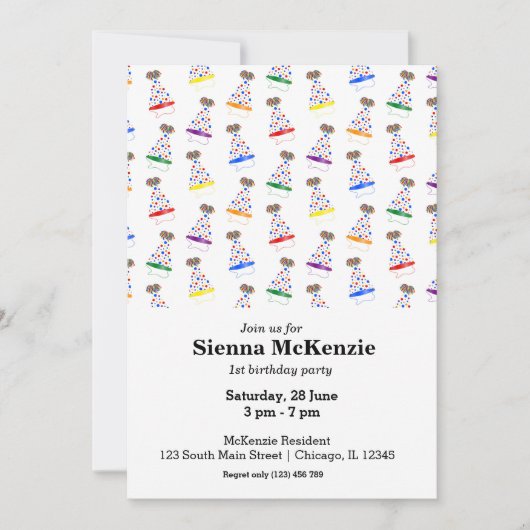 Birthday Party hats Regenbogen Einladung (Vorderseite)