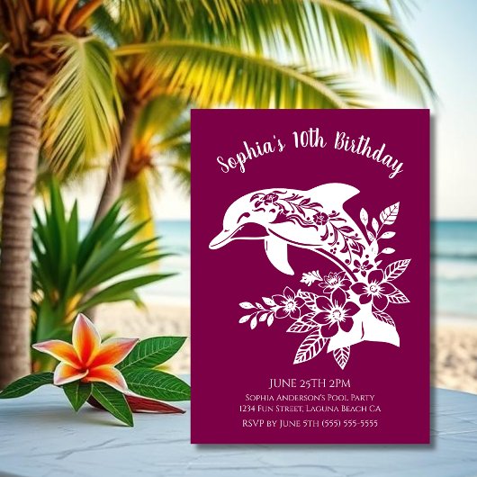 Birthday Party-Hawaiian Dolphin Tropical Blume Einladung