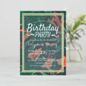 Birthday Party Hawaiian Tropical Floral Gold Frame Einladung (Stehend Vorderseite)