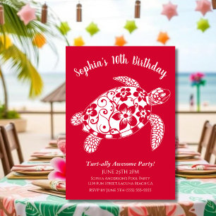 Birthday Party-Hawaiian Turtle Cherry Red Einladung