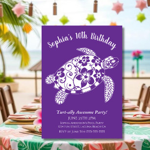 Birthday Party-Hawaiian Turtle Lila Einladung