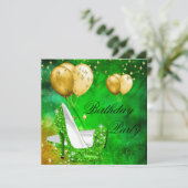Birthday Party High Heels Limette Green Gold Einladung (Stehend Vorderseite)