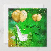 Birthday Party High Heels Limette Green Gold Einladung (Vorderseite)
