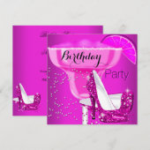 Birthday Party Hot Pink Cocktail High Heels Einladung (Vorne/Hinten)