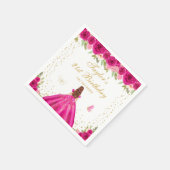 Birthday Party - Hot Pink Floral Brown Fair Girl Serviette (Ecke)