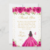 Birthday Party - Hot Pink Floral Dark Skin Princes Dankeskarte (Vorderseite)