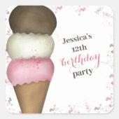 Birthday Party Ice Creme Custom Gefallen Quadratischer Aufkleber (Vorderseite)