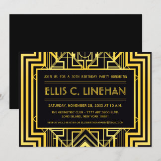 Birthday Party in Black und Gold - Einladungen