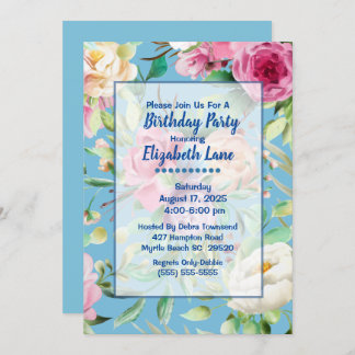 Birthday Party in Blau und Rosa Einladung